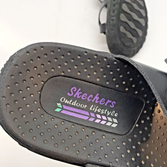 Skechers Outdoor Lifestyle 41007 Sandals Women 8 Black Leather Dbl. Buckle Slide - Picture 10 of 11